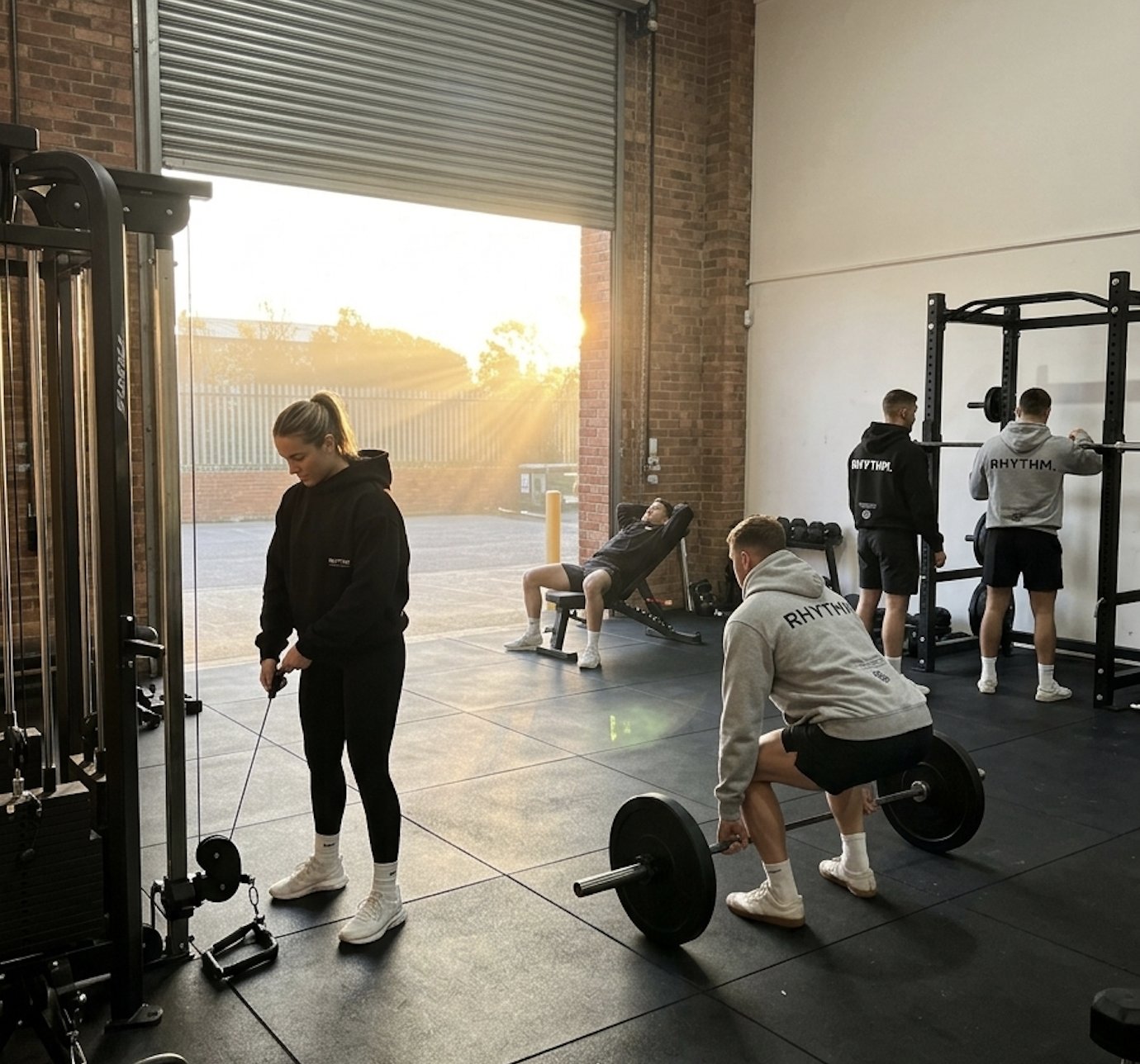 Training at sunrise in Rhythm hoodies